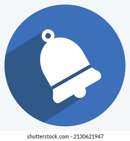 Bells Icon in trendy long shadow style isolated on soft blue background