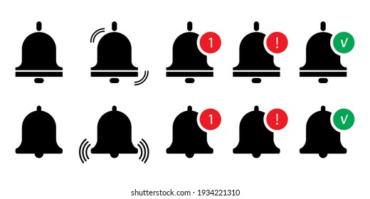 Bells messages set in flat style. Clock icon vector. Phone icon vector. Stock image. EPS 10.