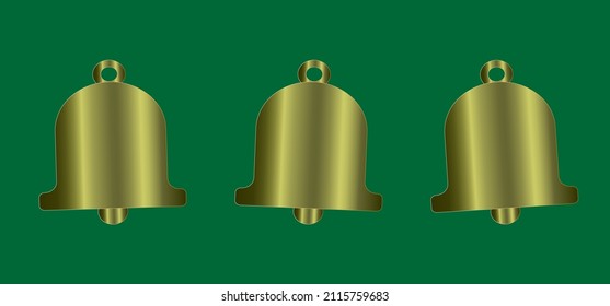 Bells. Metallic outline icon logo on green background