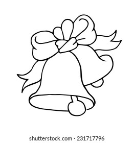 bells on the ribbon festive decoration good symbol vector black white line drawing of the hand used to design and decor holiday greetings cards