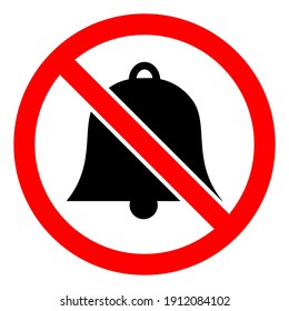Bells is prohibited. No bells icon. Stop or ban red round sign with bells icon. Vector illustration. Forbidden sign.