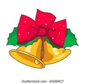 Bells with red bow and two green leaves