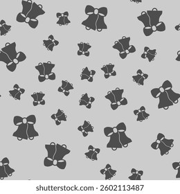 Bells with ribbon bow solid seamless pattern, merry christmas theme. Vector graphics. Jingle bells pair sign background, filled with glyphs icon