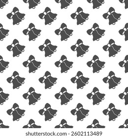 Bells with ribbon bow solid seamless pattern, merry christmas theme. Vector graphics. Jingle bells pair sign with background, repeat glyph icon