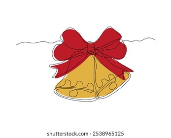 bells with ribbon, Christmas,new year, continuous single line art drawing sketch, logo