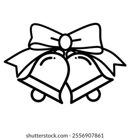 Bells and Ribbons Doodle. Simple Hand Drawn Jingle Bell for Merry Christmas Ornaments.