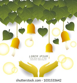bells ringing under the Bodhi tree,Buddhist holiday,vector illustration for presentation background with space for text,gradient style