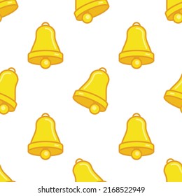 Bells seamless background. Ringing bell sign in flat style. Notification concept. Christmas golden ringing. Illustration EPS 10.