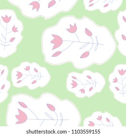 Bells seamless pattern , stylized, doodles dashed lines, tags. Hand drawn.