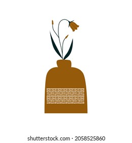 Bells in a vase. A jug of flowers. Scandinavian style. Vector illustration in a flat cartoon style, isolated on a white background