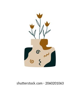 Bells in a vase. A jug of flowers. Scandinavian style. Vector illustration in a flat cartoon style, isolated on a white background