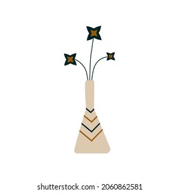 Bells in a vase. A jug of flowers. Scandinavian style. Vector illustration in a flat cartoon style, isolated on a white background
