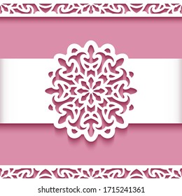 Belly band decoration and seamless border patterns. Cutout paper frame. Vintage vector template for laser cutting or plotter printing. Elegant lace ornaments for wedding invitation card design. svg