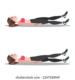 Belly burn workout. Girl make exercise. ABS workout. Healthy and active lifestyle. Isolated vector illustration