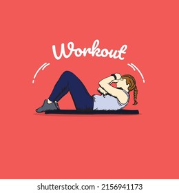 Belly burn workout. Girl make exercise. ABS workout. Healthy and active lifestyle.  vector illustration