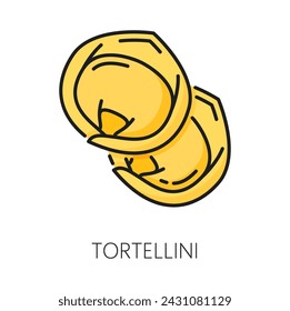 Belly button tortelloni orecchiette, italian cuisine mediterranean food. Vector tortellini ring-shaped pasta isolated color outline icon