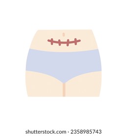 Icono de la cicatriz de Belly Cesarean. Embarazo, tratamiento, cuidado corporal, concepto de recuperación. Ilustración aislada de diseño vectorial plano.