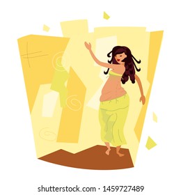 Belly dance dancer. Young beautiful woman is showing bellydance. Flat Art Vector illustration