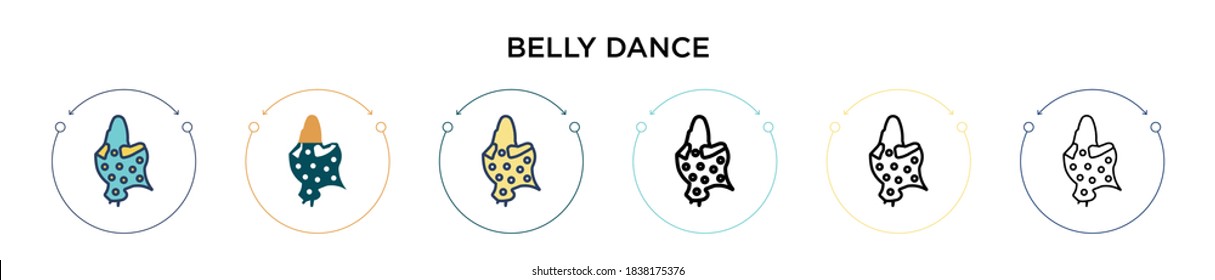 Belly dance icon in filled, thin line, outline and stroke style. Vector illustration of two colored and black belly dance vector icons designs can be used for mobile, ui, web