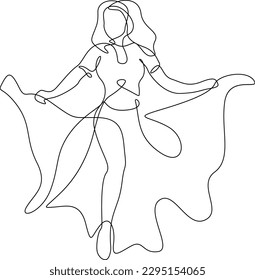Belly dance, line drawing of a beautiful dancing girl. Young woman dancing in a long skirt