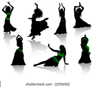 Belly dance. Silhouettes of beauty dancers.