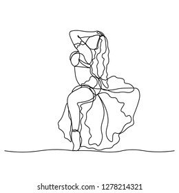 Belly dance. Turkish tane. Dancing girl depicted by a continuous line. Vector isolated illustration.