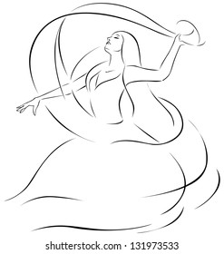 belly dancer illustration - black outline