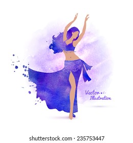 Belly dancer. Watercolor art. Vector illustration.