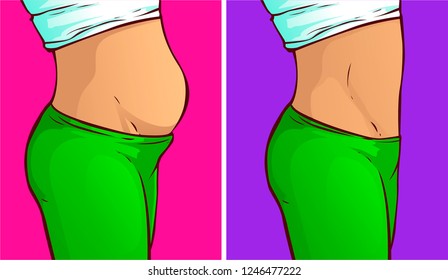 Belly fat, before-after. Vector illustration