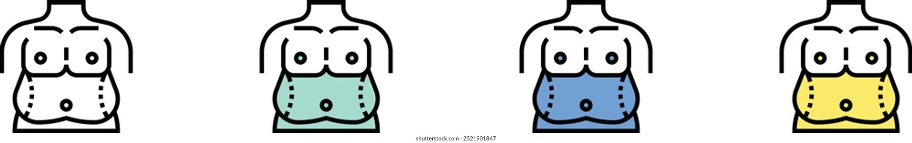 belly icon. Outline, Green, Blue and Yellow Style Design Isolated On White Background
