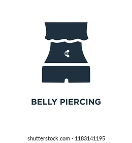 Belly piercing icon. Black filled vector illustration. Belly piercing symbol on white background. Can be used in web and mobile.