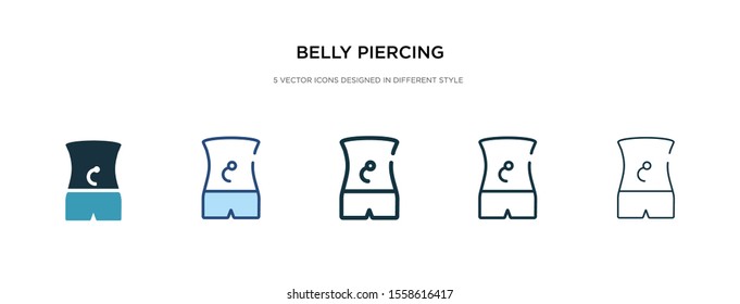 belly piercing icon in different style vector illustration. two colored and black belly piercing vector icons designed in filled, outline, line and stroke style can be used for web, mobile, ui