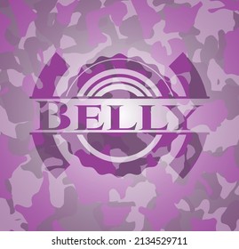 Belly pink and purple written on a camouflage texture. Vector Illustration. Detailed. 