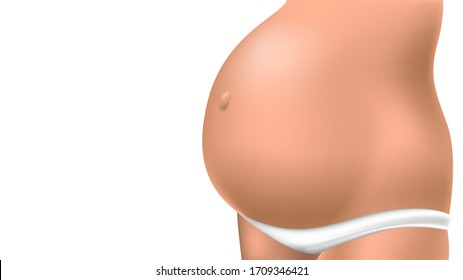 Belly of a pregnant woman on a white background, pregnancy and obstetrics