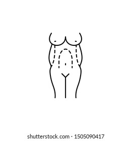 belly sides reduce line icon on white background