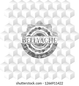 Bellyache grey badge with geometric cube white background