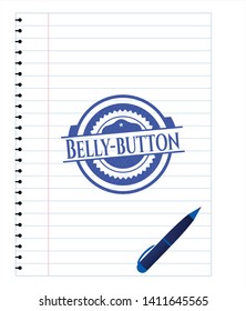 Belly-button drawn with pen strokes. Blue ink. Vector Illustration. Detailed.