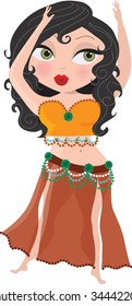 A bellydancer with her hands in the air