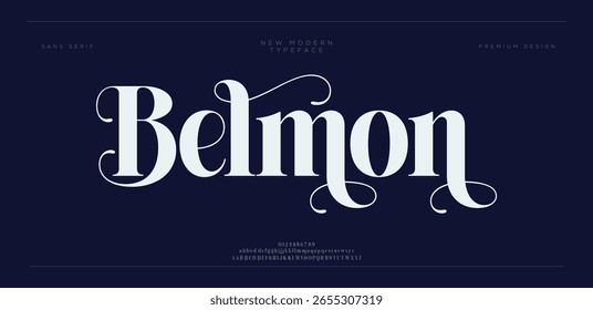 Belmon Modern minimal abstract alphabet fonts. Typography technology, electronic, movie, digital, music, future, logo creative font. vector illustration