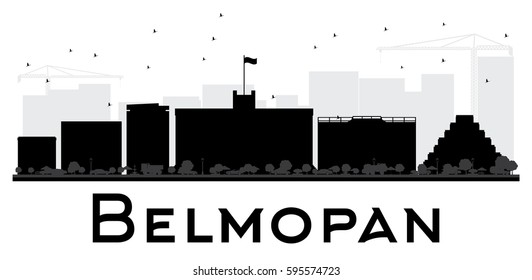 Belmopan City skyline black and white silhouette. Vector Illustration. Simple flat concept for tourism presentation, banner, placard or web site. Cityscape with landmarks.