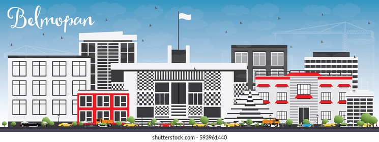 Belmopan Skyline with Gray Buildings and Blue Sky. Vector Illustration. Business Travel and Tourism Concept with Modern Architecture. Image for Presentation Banner Placard and Web Site.