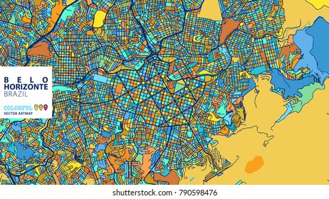 Belo Horizonte,Â Brazil, Colorful Vector Artmap. Blue-Orange-Yellow Version for Website Infographic, Wall Art and Greeting Card Backgrounds.