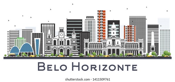 Belo Horizonte Brazil City Skyline with Color Buildings Isolated on White. Vector Illustration. Business Travel and Tourism Concept with Historic Architecture. Belo Horizonte Cityscape with Landmarks.