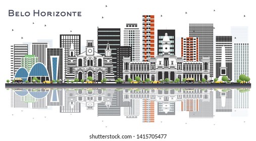 Belo Horizonte Brazil City Skyline with Color Buildings Isolated on White. Vector Illustration. Business Travel and Tourism Concept with Historic Architecture. Belo Horizonte Cityscape with Landmarks.