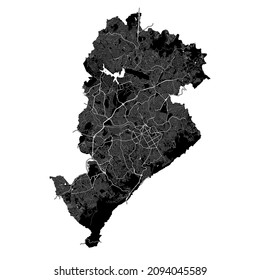 Belo Horizonte, Brasil, mapa vectorial de alta resolución con límites de ciudad, y caminos editables. El mapa de la ciudad fue dibujado con áreas blancas y líneas para carreteras principales, caminos laterales y cursos de agua.