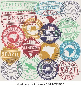 Belo Horizonte Brazil Set of Stamps. Travel Stamp. Made In Product. Design Seals Old Style Insignia.