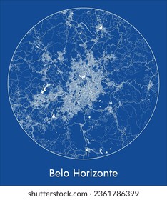 Belo Horizonte Brasil Mapa de la ciudad de Sudamérica Impresión azul Circular ilustración vectorial