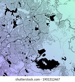 Belo Horizonte, Minas Gerais, Brazil (BRA) - Urban vector megacity map with parks, rail and roads, highways, minimalist town plan design poster, city center, downtown, transit network