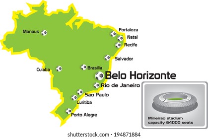 Belo Horizonte stadium with map location