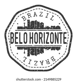 Belo Horizonte, estado de Minas Gerais, marca postal con sello de Brasil. Pasaporte postal de Silhouette. Icono de vector de redondeo de ciudad. Diseño de rehenes vintage.